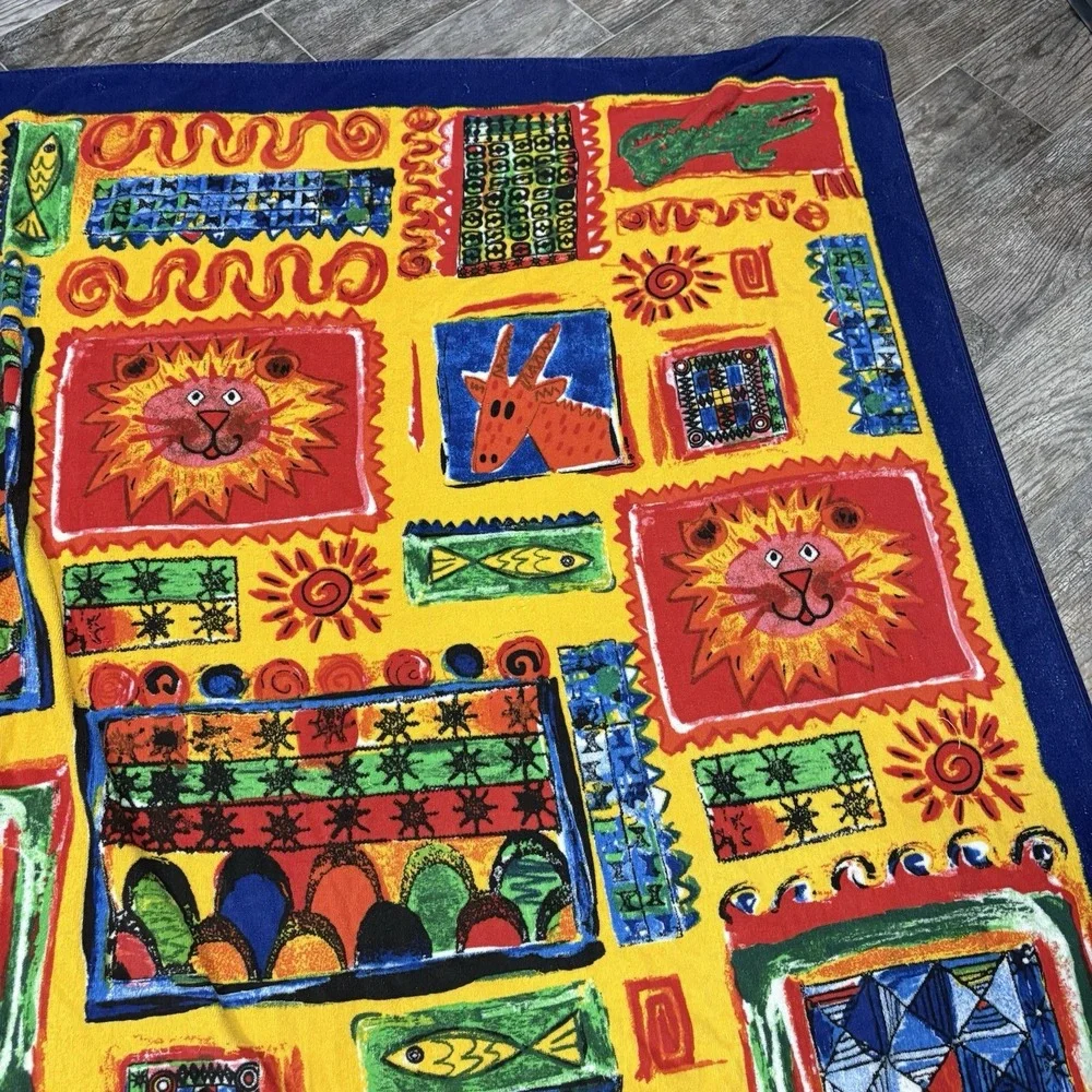 Vtg Brazilian Safari Impact Colorful XL Beach Towel 80s 90s Jungle 67X51